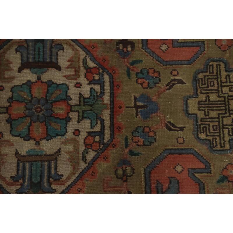 Hand Knotted Oriental 100% Wool Carpet Traditional Medallion Coral Tabriz Area Rug - 10' 9'' X 7' 8''