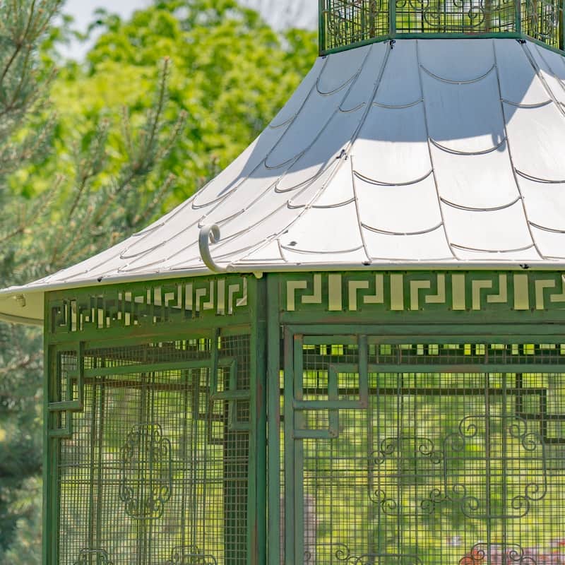 10 Foot Tall Asian-Inspired Iron Garden House Gazebo