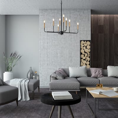 Modern 8-Light Black Gold Chandelier Classic Candle Lights for Dining Room - D 30.7" x H 90" Max