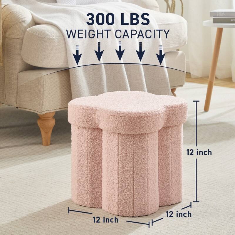 Ornavo Home Boucle Flower 12" Storage Ottoman - Footstool - Perfect for Dorm, Living Room and Bedroom