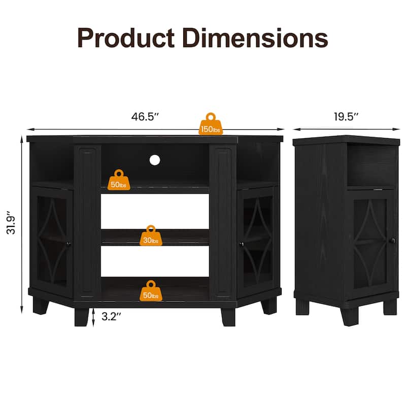 Corner TV Stands for TVs up to 55'', Media Console Table with Adjustable Shelves