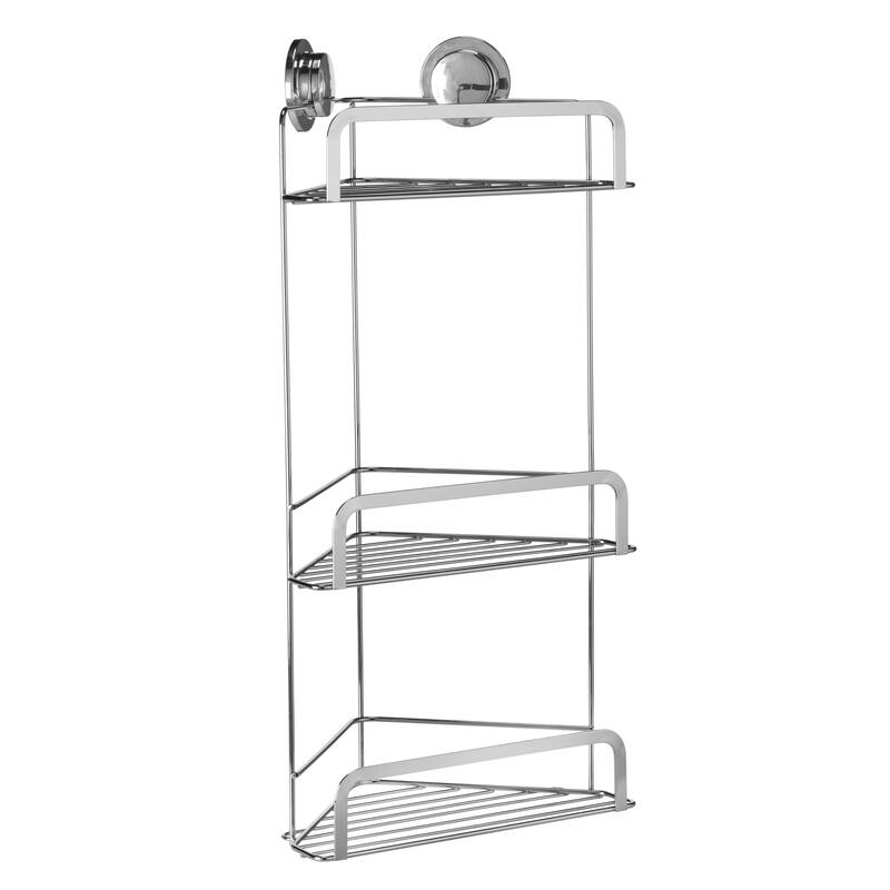 Croydex Stick 'n' Lock Adhesive Three Tier Corner Shower Caddy, Chrome Silver On Sale Bed