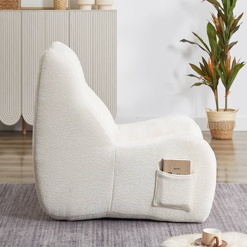 White Chenille Bean Bag Chair for Adults with Armrests (35x40x30 inches)