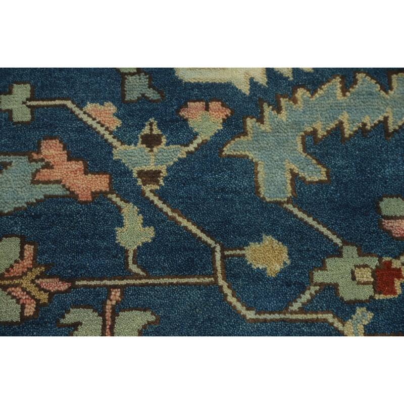 Hand-knotted Transitional Wool Carpet Blue Oushak Rug Floral Oriental Area Rug - 12' 2'' X 8' 10''