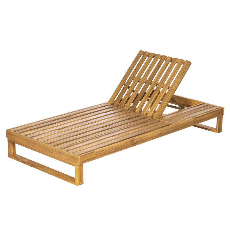 Christopher Knight Home - Modern Outdoor Acacia Wood Chaise Lounge with 4-Position Adjustable Backrest & 3-Fold Cushion