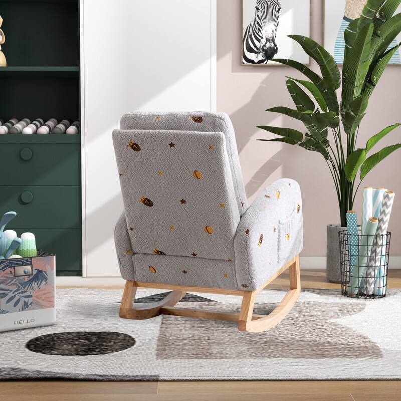 26.8"W Rocking Chair for Nursery, Boucle Nursery Chair With Side Pocket