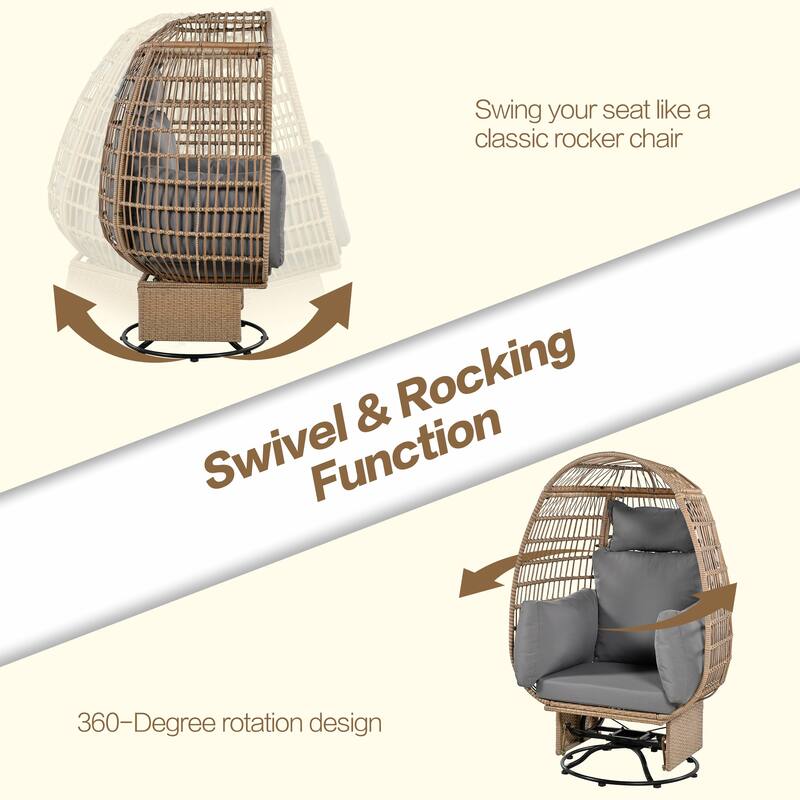 Swivel Rattan Egg Patio Chair with Cushions and Rocking Function