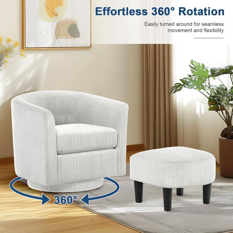360° Swivel Accent Chair with Ottoman, Barrel Chair with Upholstered
