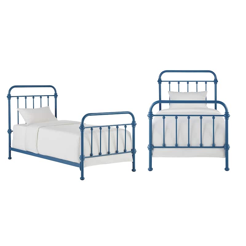 Vilnius Antique Graceful Victorian Iron Metal Bed - Blue Steel - Twin