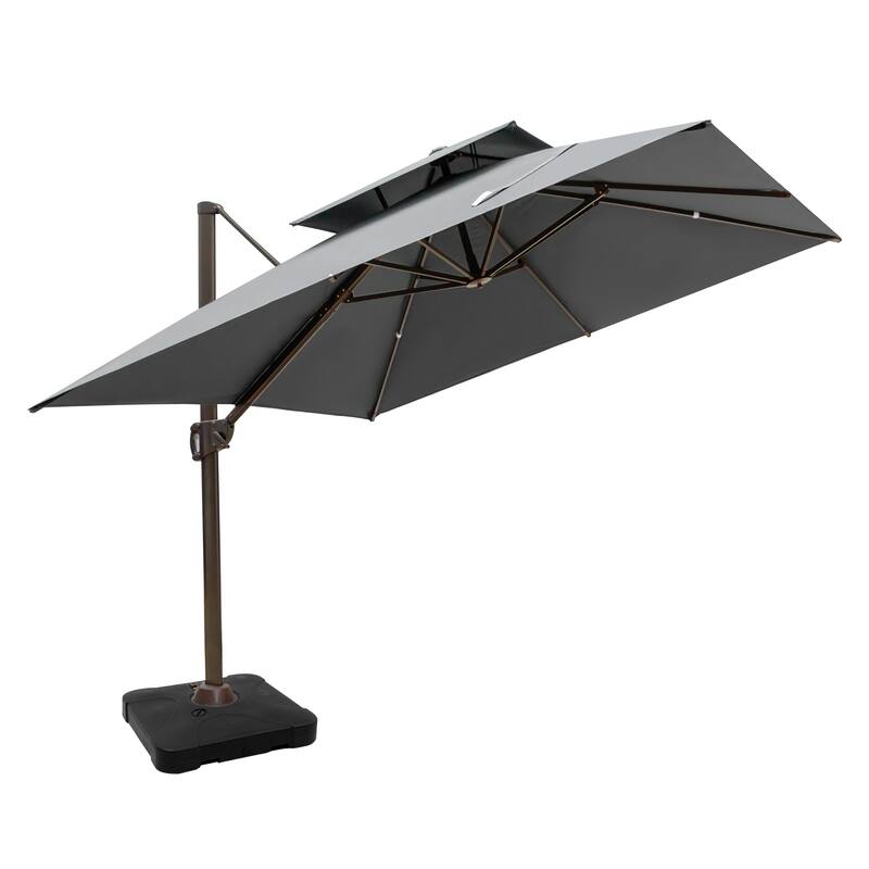 VredHom 10 Ft Square Dual Wind Vent Cantilever Patio Umbrella with Base - Dark Grey