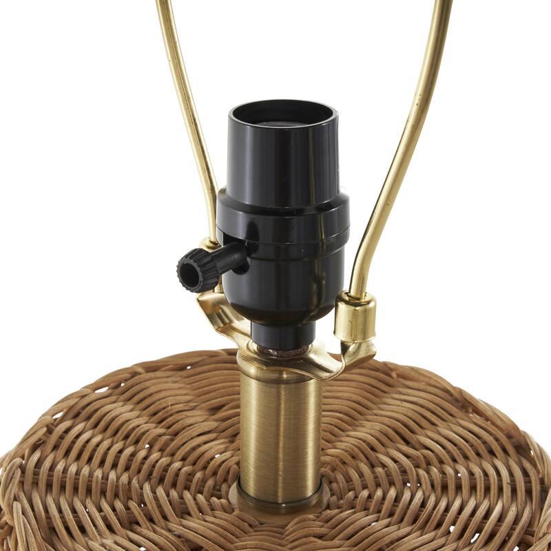 Rattan Handmade Braided Room Table Lamp with Gold Accents - Brown - Roche River Decor