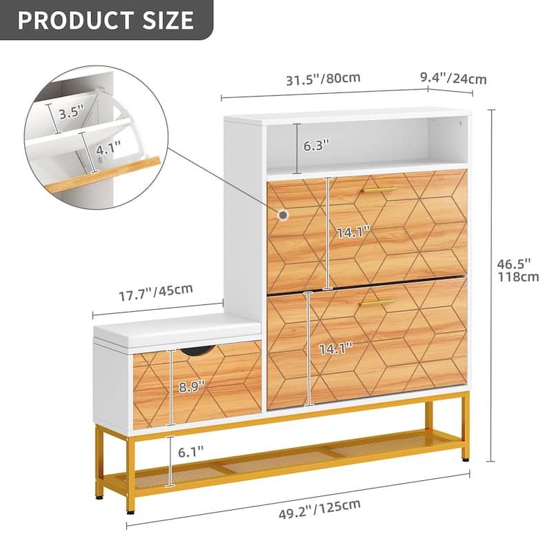 Moasis 22 Pairs Shoe Cabinet with 2 Flip Drawers, Narrow Shoes Rack with Storage Bench