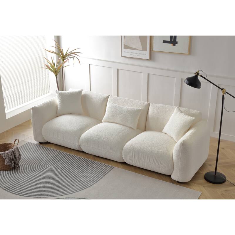 Beige 102.36'' Boucle Fabric Sofa with Pillows and Thick Cushion