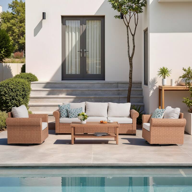Outdoor 4-Piece Garden Patio Sofa Set, with Swivel Single Chair
