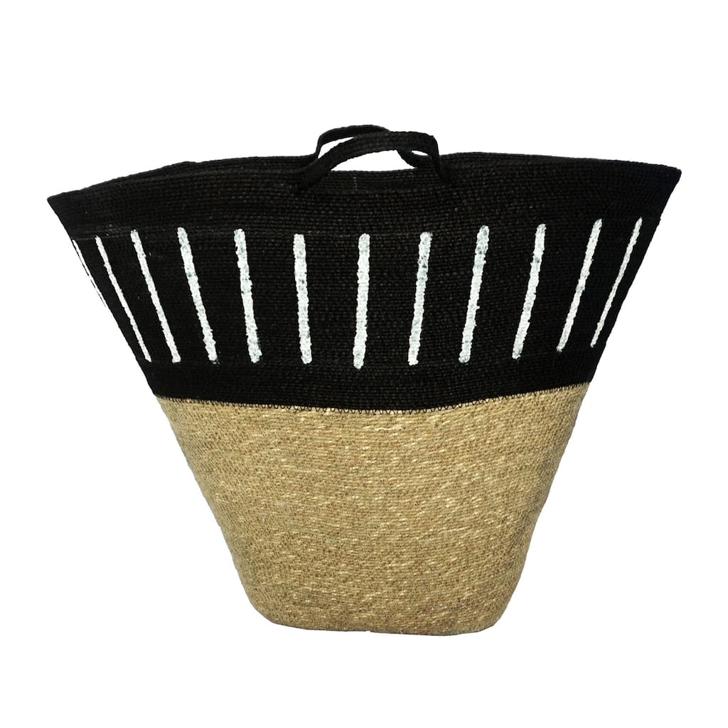 Seagrass Bag H 19" x Dia 23.5" Top Stripe Black & White- ST - BLACK, NATURAL & WHI - BLACK, NATURAL & WHI