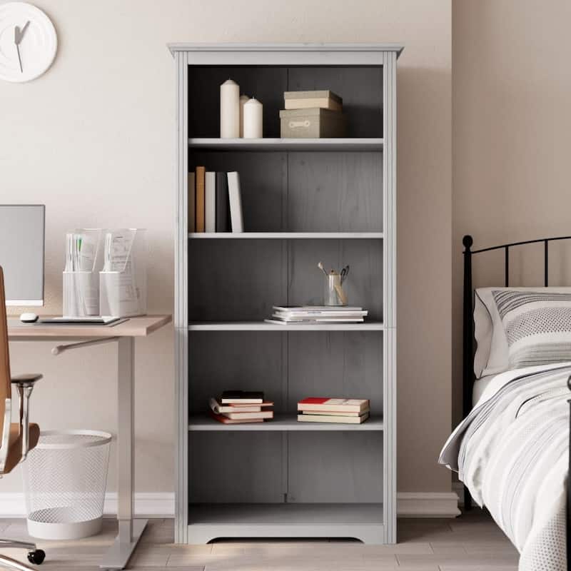 vidaXL Bookcase 5-Tier Storage Bookshelf with Shelves BODO Solid Wood Pine - 31.5" x 15" x 70.9" - Gray
