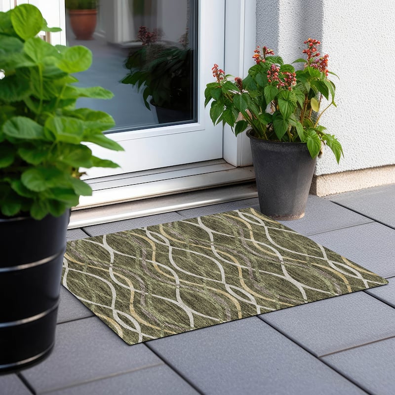 Machine Washable Indoor/ Outdoor Chantille Contempo Deco Rug - Olive - 1'8" x 2'6"