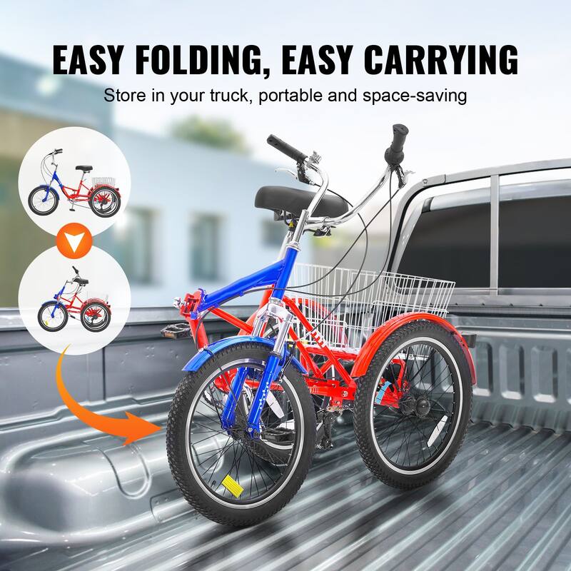 Folding Adult Tricycle 20" 7-Speed 3-Wheel Bike with Basket - 63 x 29.9 x 45.3 in