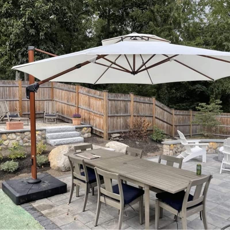 PURPLE LEAF 10/11/12ft Round Wood Pattern Patio Cantilever Umbrella with Base