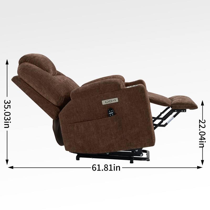 Chenille Power Lift Recliner Massage Chair: 8-Point Vibration Massage, Lumbar Heating, Dual USB Ports, Cup Holders