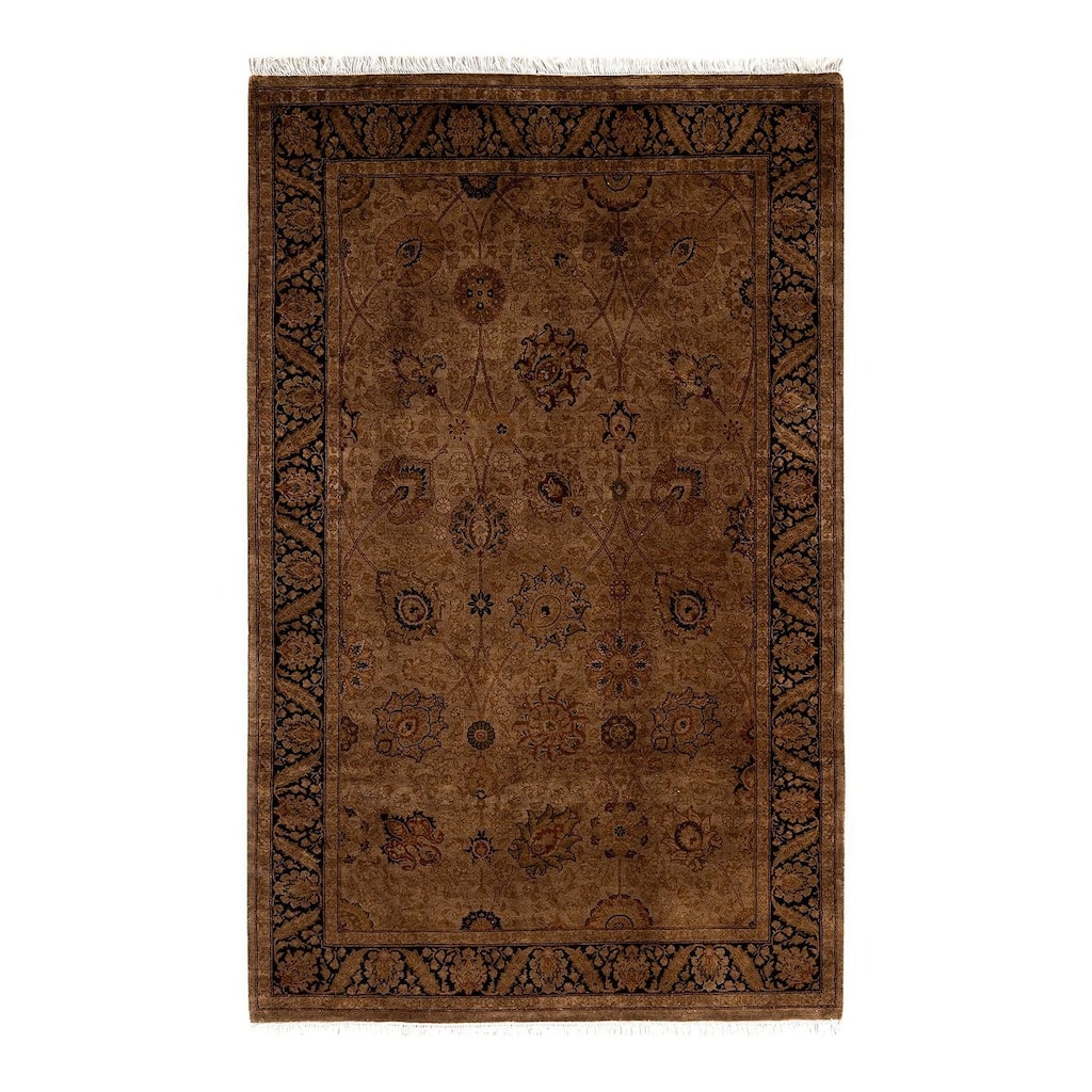 Overton Hand Knotted Wool Vintage Inspired Modern Contemporary Overdyed Brown Area Rug - 4' 1" x 6' 8"