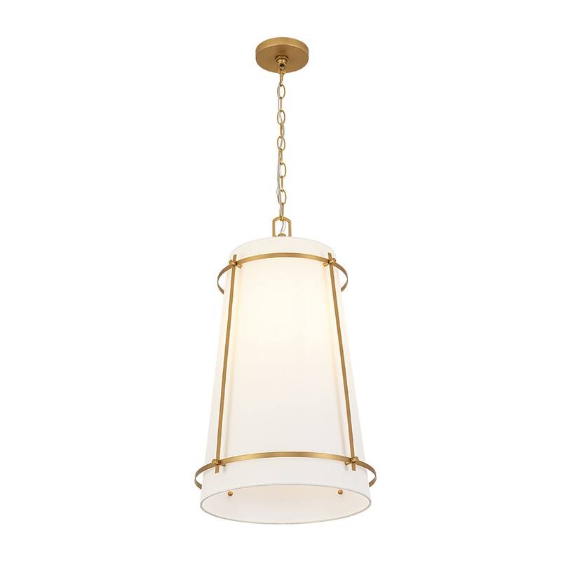 Modern 1-Light Round Cylinder White Fabric Cage Pendant Chandelier