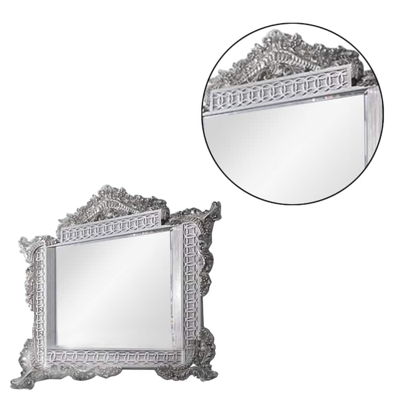 Vera 60 Inch Wall Mirror, Oversized Ornate Carved, Antique Gray, Light Gold - Grey