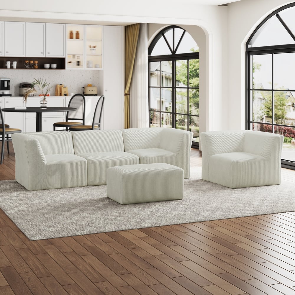 5-Pieces Modular Corduroy Sectional Sofa with Removable Ottoman