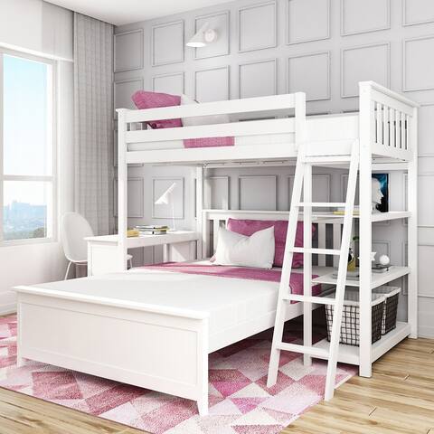 Max and Lily L Shaped Twin over Full Bunk Bed with Bookcase and Desk