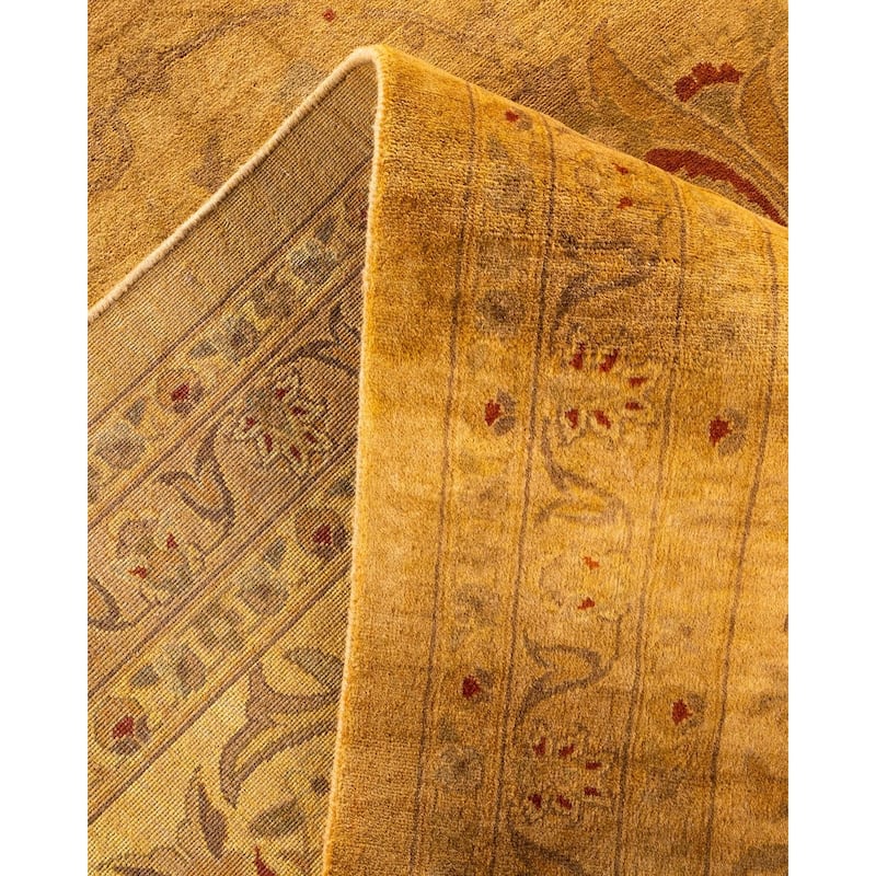 Overton Handknotted Wool Vintage Inspired Contemporary Overdyed Yellow Area Rug - 18' 2" x 12' 1"