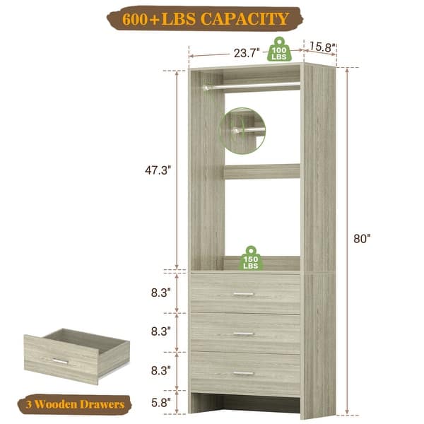 dimension image slide 4 of 19, Cimly Set of 3 Freestanding Corner Closet System, Space-saving Closet Organizer for Walk-in/ Reach-in Closet