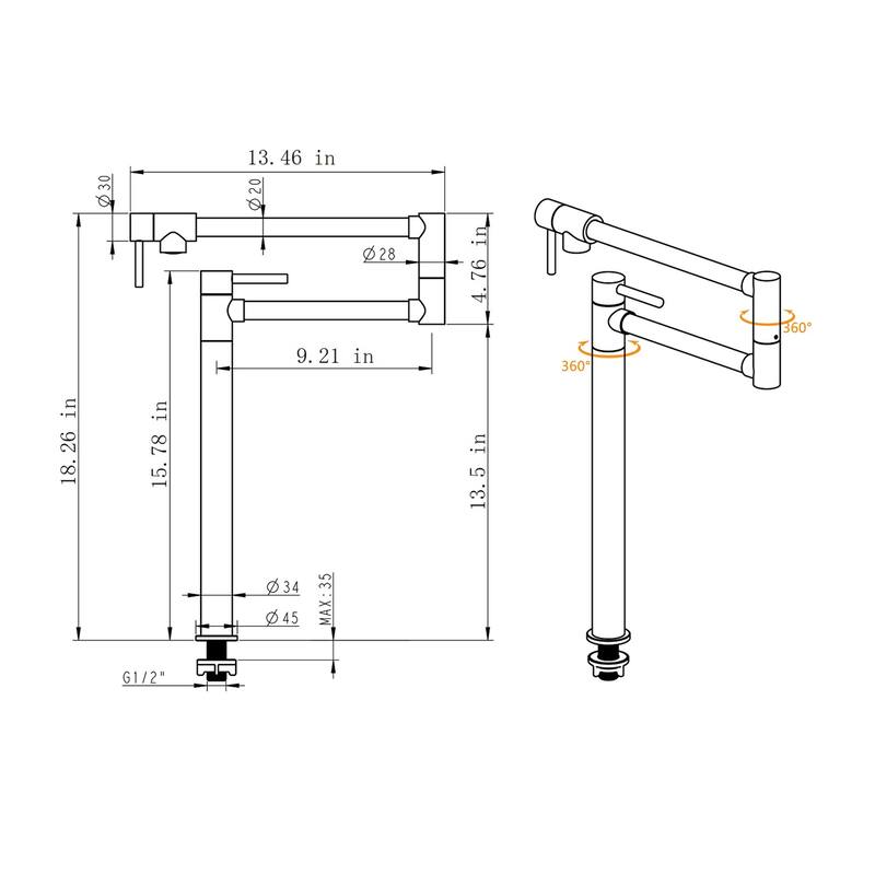 Kitchen Pot Filler Faucet Deck Mounted Double Joints Free Rotating Modern Retractable Commercial Single Hole Kitchen Faucet