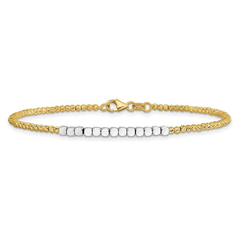 Curata 14k Two tone Gold 7.5" 2.3mm Diamond Cut Beaded Bracelet