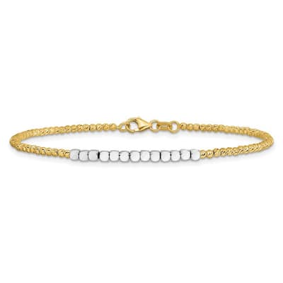Curata 14k Two tone Gold 7.5" 2.3mm Diamond Cut Beaded Bracelet