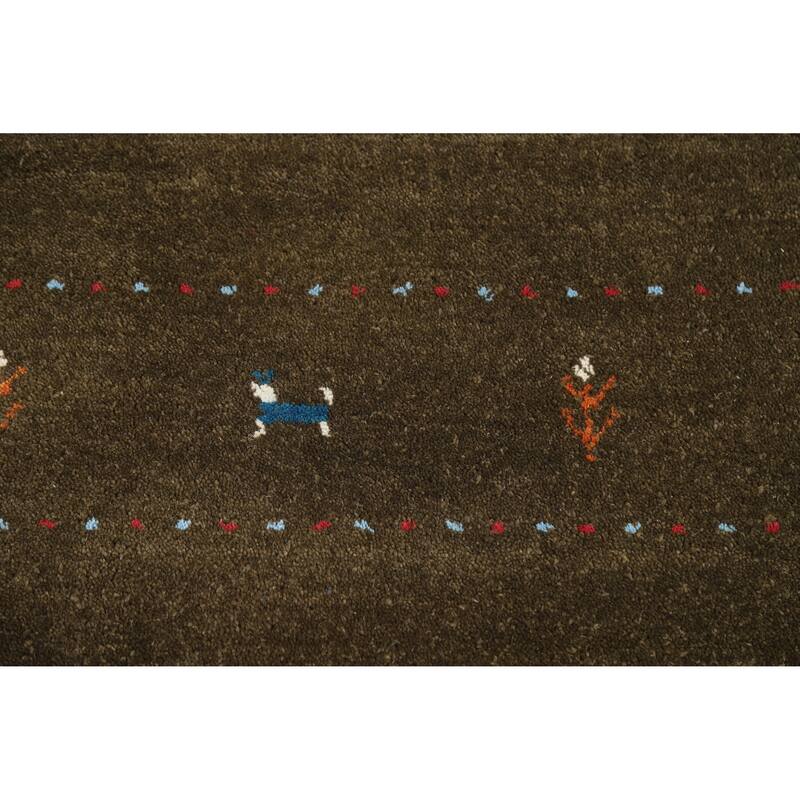 Hand Knotted Oriental 100% Wool Carpet Tribal Animal Pictorial Brown Gabbeh Area Rug - 7' 11'' X 4' 11''