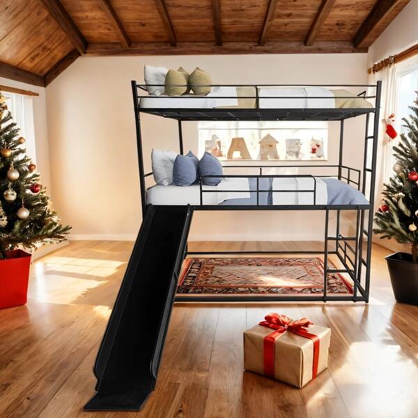 slide 2 of 8, Twin Size House Loft Bed with Slide and Ladder,Sturdy Frame,Black For Home Black