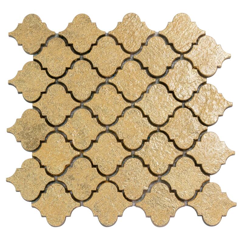 Artisana 12x12 in Textured, Foiled Resin Arabesque Lantern Mosaic Wall Tile (5 sq ft/case, 5-Pack)