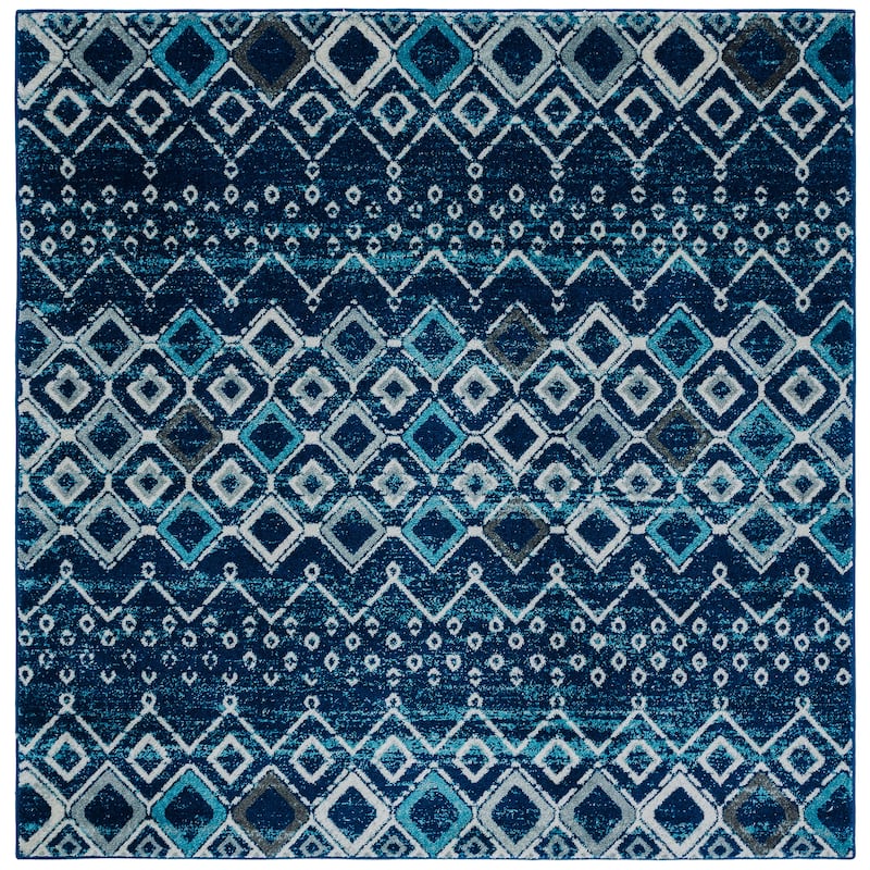 SAFAVIEH Amsterdam Bridget Moroccan Boho Rug - 5'1" Square - Navy/Beige - Square