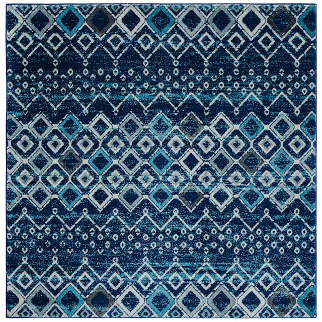 SAFAVIEH Amsterdam Bridget Moroccan Boho Rug - 5'1" x 5'1" Square - Navy/Beige