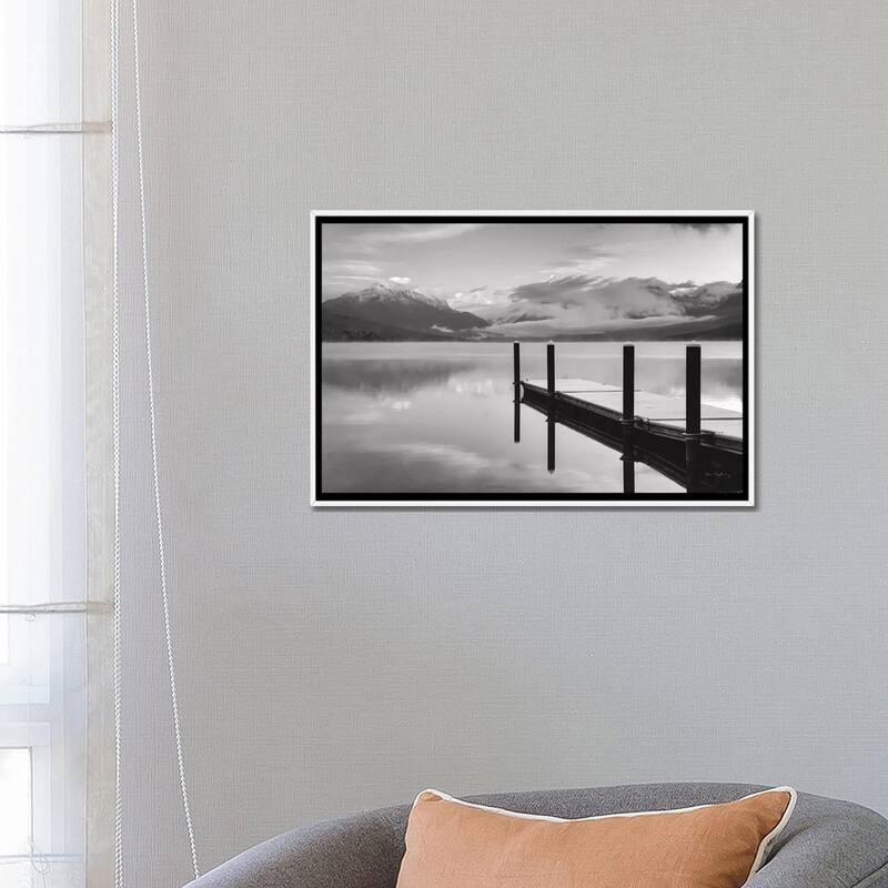 iCanvas "Lake McDonald Dock In Black & White" by Alan Majchrowicz Framed Canvas Print