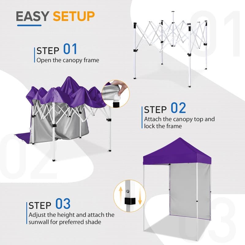 EAGLE PEAK Pop up Canopy 5x5, Outdoor Portable Canopy Tent with One Removable Sunwall, Carry Bag Included, Burgundy