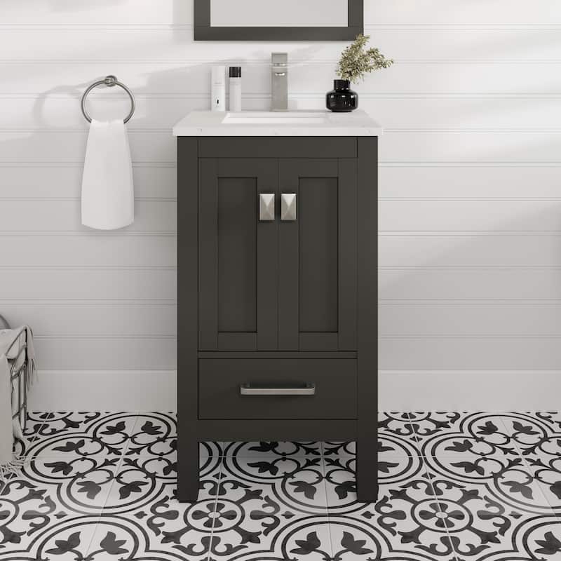 Eviva London 20"W Espresso Bath Vanity with Carrara Quartz Top
