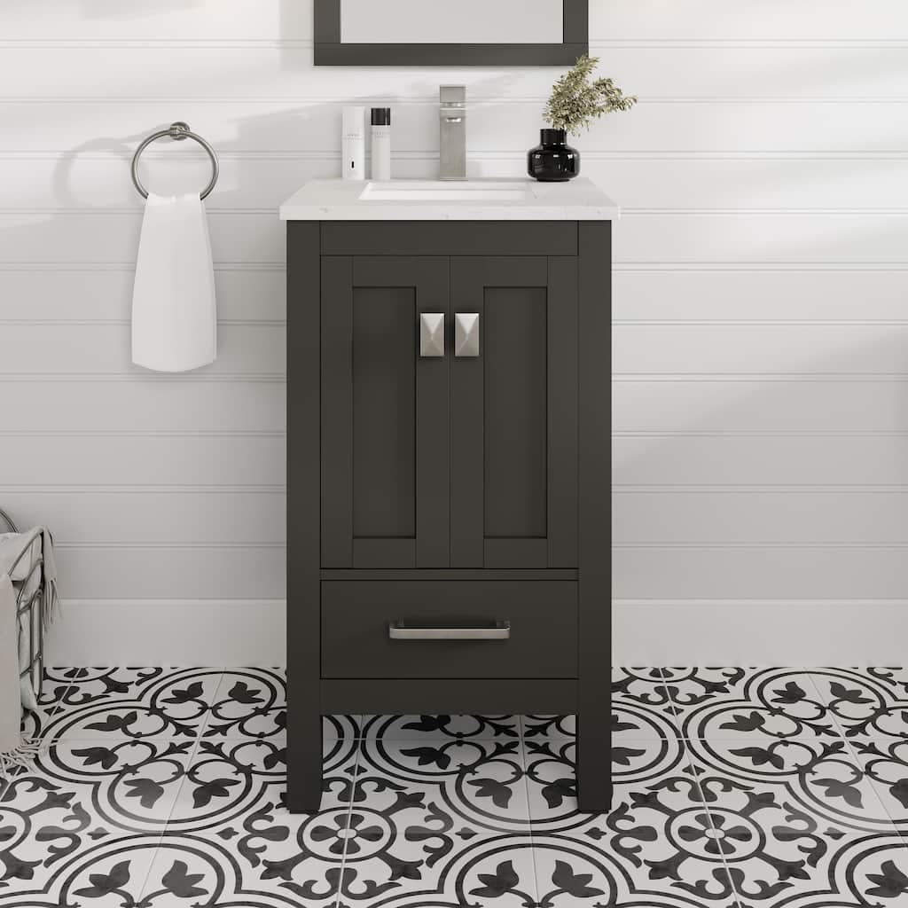 Eviva London 20"W Espresso Bath Vanity with Carrara Quartz Top
