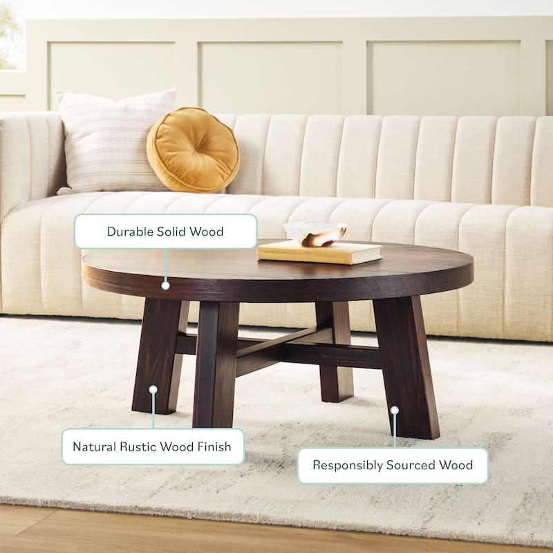 Walker Edison Modern Farmhouse Circle Solid Wood Coffee Table