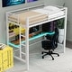 preview thumbnail 53 of 64, Gaming Loft Bed with RGB LED Light & USB Charge Station, Metal Loft Bed Frame w/Built-in Desk & Full-Length Guardrails