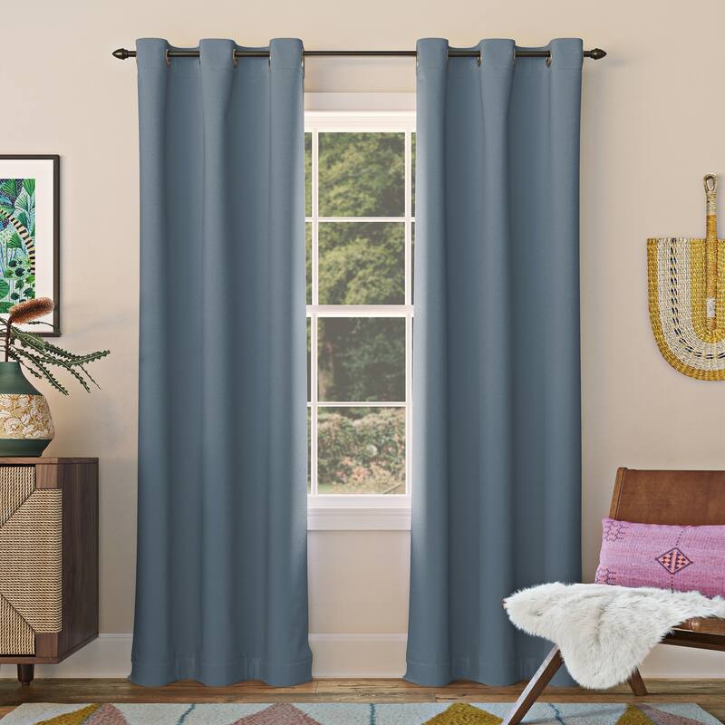 Sun Zero Saxon Energy Saving Blackout Grommet Curtain Panel, Single Panel - 40" x 54" - Denim Blue
