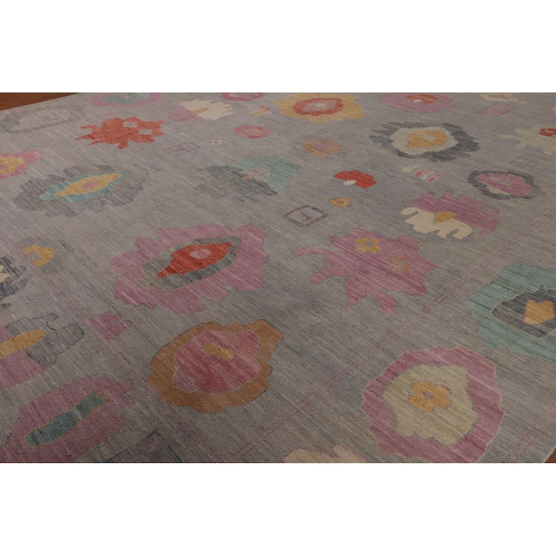 Vegetable Dye Oushak Large Area Rug Hand-Knotted Turkish Wool Carpet - 12'1"x 14'10"