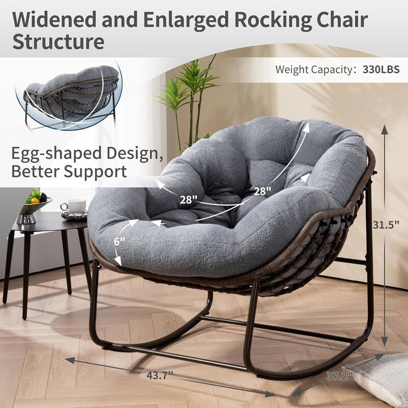 Outdoor Rattan Rocking Chair,Padded Cushion Rocker Recliner Chair Outdoor for Front Porch, Living Room, Patio, Garden