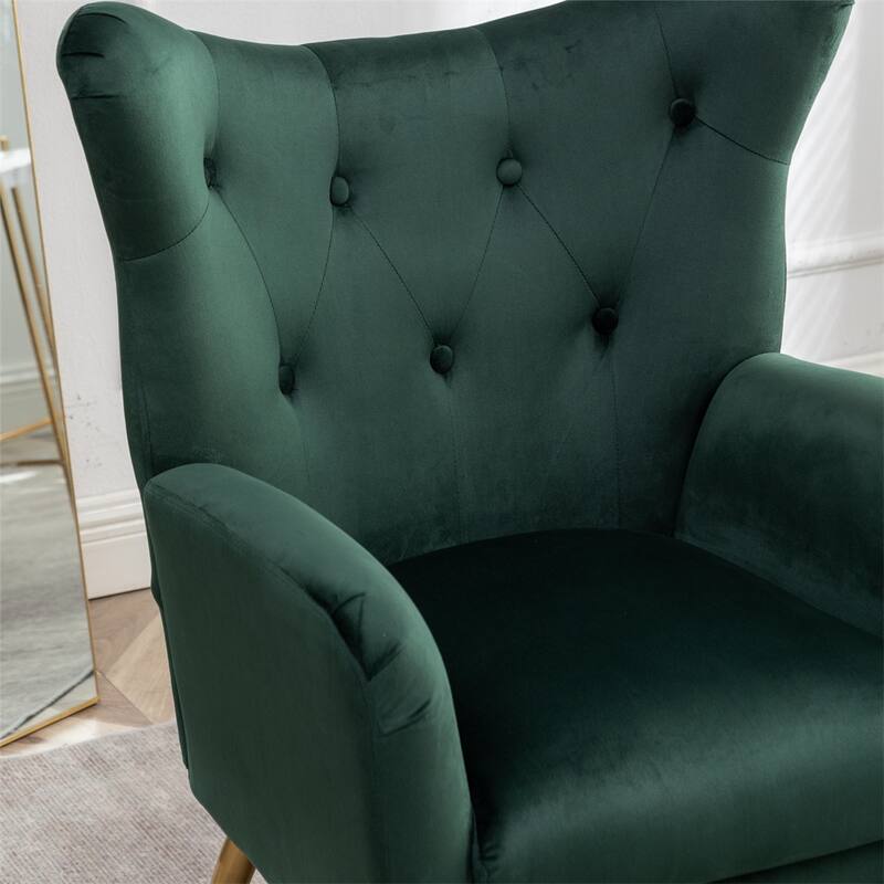 Velvet Wing Back Accent Chair with Button-Tufted and Metal Legs