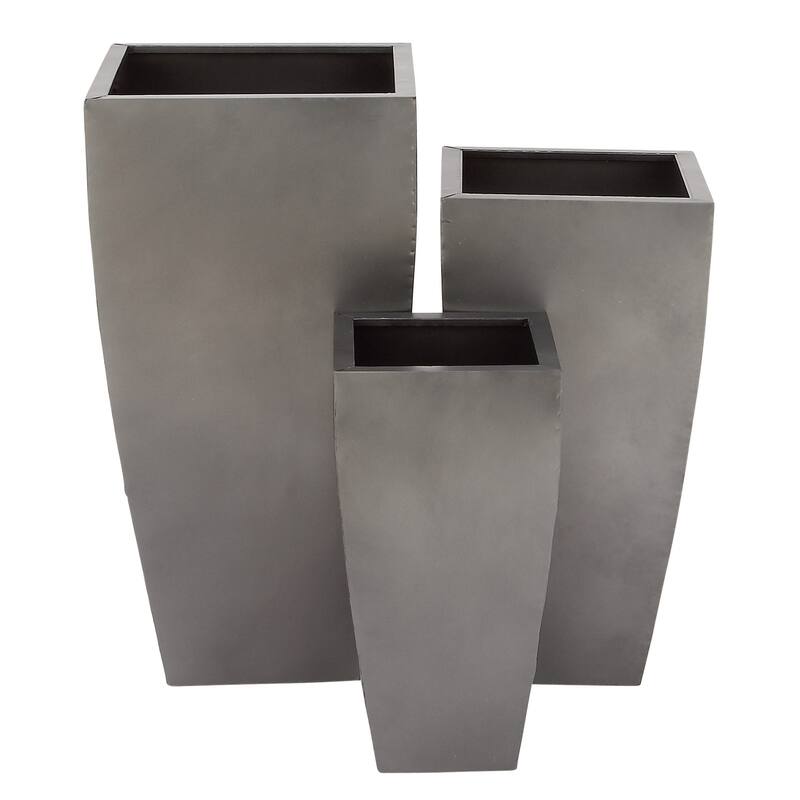 Gray or Dark Gray Metal Indoor Outdoor Light Weight Planter with Tapered Base and Polished Exterior (Set of 3)